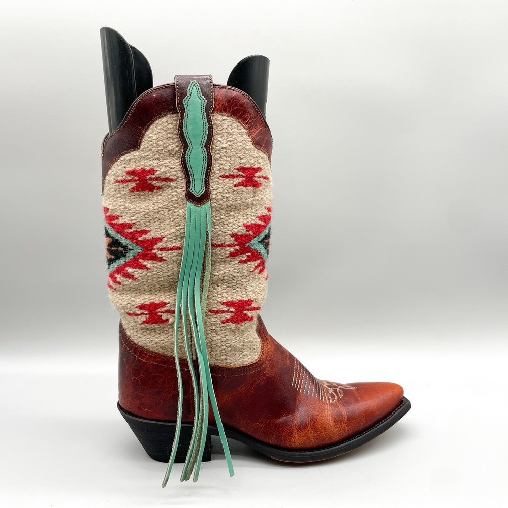 Laredo Womens 9M Bailey Western Boots Fringe Cognac Leather Southwestern Cowgirl